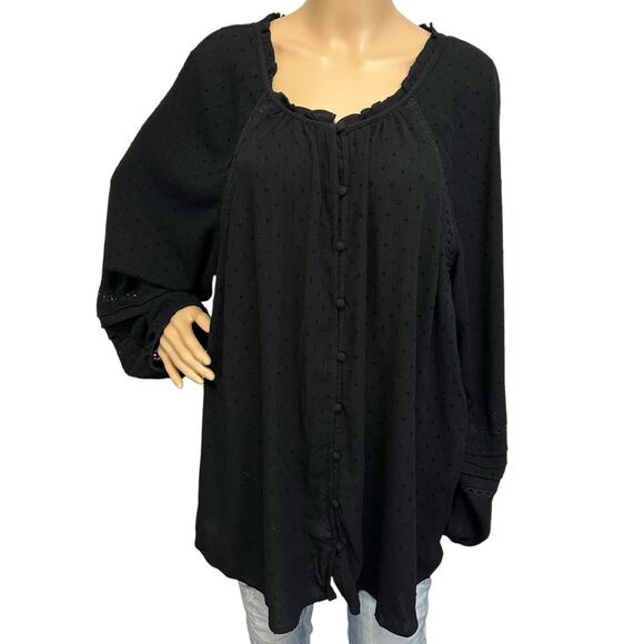 Torrid Swiss Dot Lace Inset Top Deep Black Long Sleeve Plus Size 4X - Picture 3 of 12